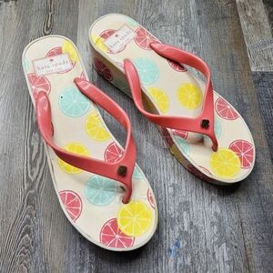 Kate Spade Women's Wedge Flip Flops Citrus Slices Size 8